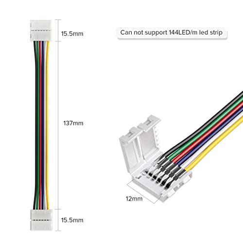 BTF-LIGHTING 5PCS 6Pin 12mm Wide Dual End with 15cm Long Cable LED Strip Solderless DIY Connector Adapter Conductor for RGBCCT RGBWW LED Flexible Strip Light - size: Dual End Connector (Pack of 5)