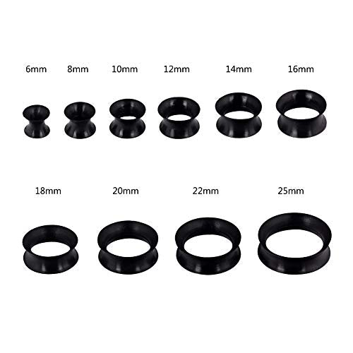 Oyaface 20 PCS Piercing Tunnel Set Soft/Hard Silicone Flesh Ear Plugs 2g-25mm Flexible Ear Stretching Gauge Expander - color: Black(thin)