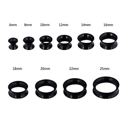 Oyaface 20 PCS Piercing Tunnel Set Soft/Hard Silicone Flesh Ear Plugs 2g-25mm Flexible Ear Stretching Gauge Expander - color: Black(thin)