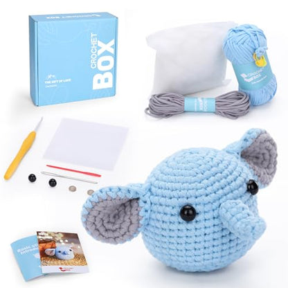 Crochet Kit for Beginners: Elephant Crochet Kit for Adults, Include Easy to Use Yarn, Step-by-Step Video, Patterns, Learn to Crochet, Thanksgiving, Christmas, Birthday Gift - color: Elephant