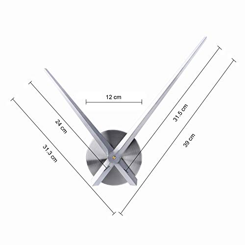 Lafocuse Silent 24 Inch DIY Wall Clock with Large Clock Hands and Motor Kit, DIY 12888 Clock Movement Mechanism Replacement with 12 Inch Long Minute Hands, Silver - color: Silver