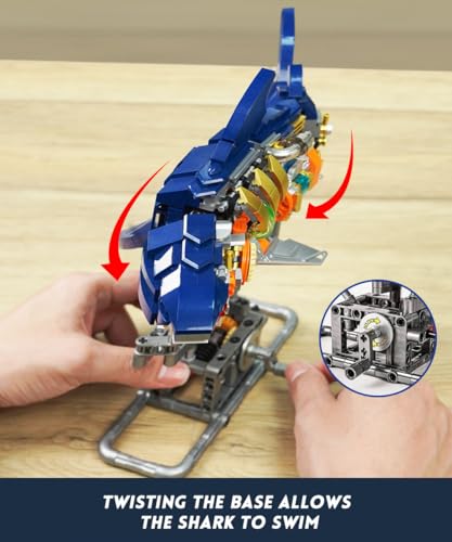 Mechanical Shark Building Set with Display Stand & Light, Ocean Model