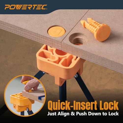 POWERTEC Arachni-Flex 24" x 48" Foldable Workbench Tabletop - Portable Work Surface with Pre-drilled Dog Holes, T-Tracks & Quick-Insert Locks for Arachni Flex Woodworking Collapsible Workstand (72034) - style: Tabletop - Dog Hole/T-track