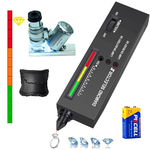 Diamond Tester＋60X Mini LED Magnifying,High Accuracy Jewelry Diamond Tester Tool,Environmental Protection 9V Battery,Professional Diamond Selector for Novice&Expert,Thermal Conductivity Meter - color: Diamond Tester+60X Loupe
