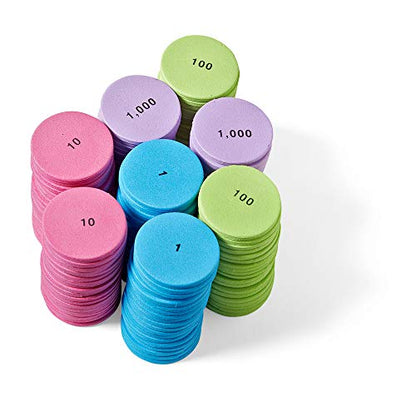 hand2mind Soft Foam Place Value Disks 4 Values, Counting Chips for Kids, Math Counters Kindergarten, Math Teacher Supplies, Base 10 Math Manipulatives for Elementary School (Pack of 200) - style: 4 Values - Foam