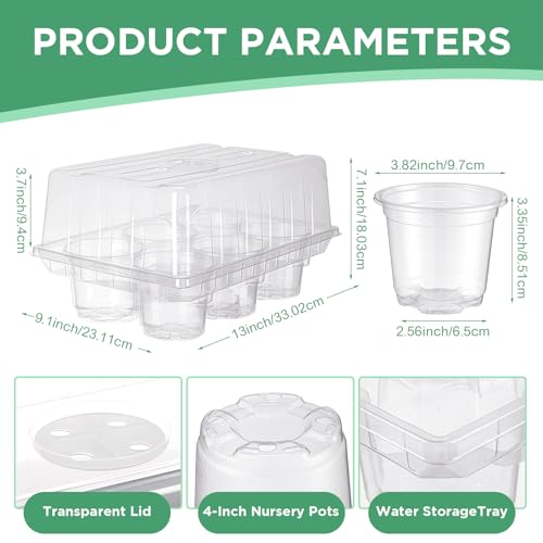 Vesici 10 Pack Seed Starter Tray Kit Seedling Starter Trays with 60 Pcs 4 Inch Nursery Pots and Humidity Dome (60 Cells) Mini Greenhouse Plant Germination with Labels for Garden(Clear)