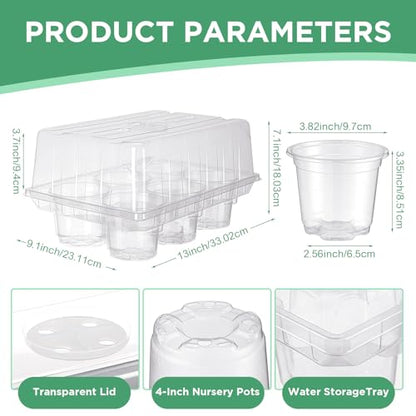 Vesici 10 Pack Seed Starter Tray Kit Seedling Starter Trays with 60 Pcs 4 Inch Nursery Pots and Humidity Dome (60 Cells) Mini Greenhouse Plant Germination with Labels for Garden(Clear)