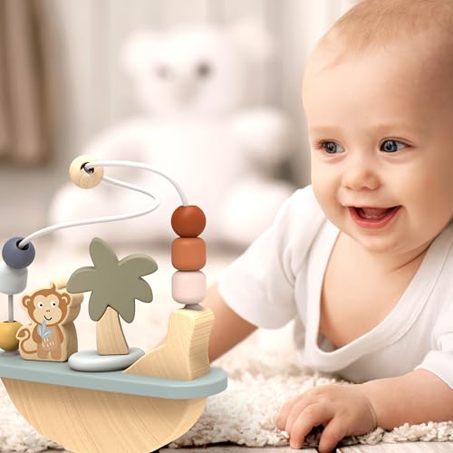 SPEEDY MONKEY Wooden Rocking Bead Maze | Monkey & Palm Tree Toy for Kids - color: Rocking Beads Maze