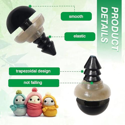 TOAOB 150pcs 8mm Black Plastic Safety Eyes Crafts Safety Eyes with 150pcs Washers for Stuffed Animals Amigurumis Crochet Doll Making - size: 8mm