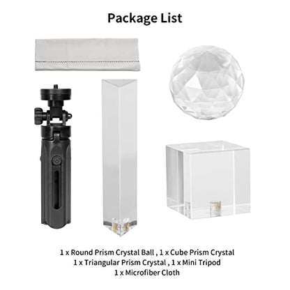 Meking 3pcs Photography Prism Set with Mini Tripod, Optical Crystal Prism - color: Transparent style
