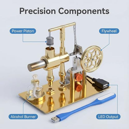 Hot Air Stirling Engine Motor Model,Stirling Engine Kit, Single-Cylinder Metal Stirling Engine External Combustion Engine Motor,DIY Hot Air Engine Gift of Air for Desktop EducationalToy (Gold) - color: Gold