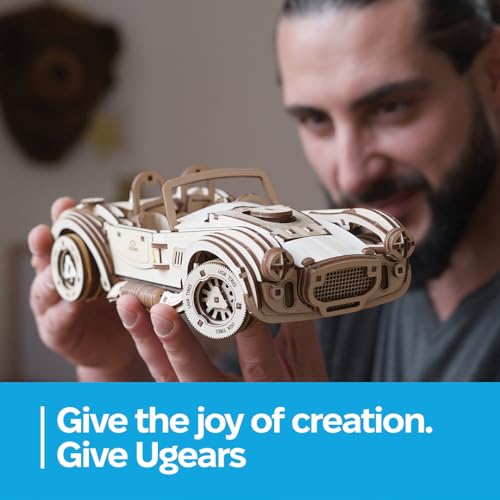 UGEARS Drift Cobra Racing Car, Model Kit, Wooden 3D Puzzles for Adults to Build with Powerful Spring Motor - Wood Mechanical Models Building Kit Retro Hobbies - style: Cobra Racing