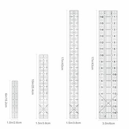 Sewing Rulers Quilting Ruler,Acrylic Quilting Templates,Sewing Tools Accessories Supplies for Patchwork Precision Fabric Cutting 4pcs(1x6,3x17,1.5x17,1.5x10inch) - color: Black
