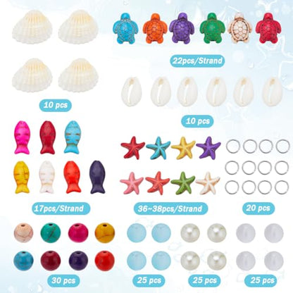 SUNNYCLUE 1 Box 200+Pcs Turtle Beads Starfish Beads Bulk Bohemian Style Natural Shell Charms Colorful Fish Charm Summer Ocean Sea Animal 8mm Round Glass Spacers for Jewelry Making Beading Kits - color: Boho Styles Beads Kit-2