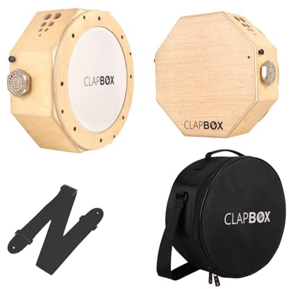 Clapbox Travel Cajembe Drum Birch Wood (H:6" W:12" L:12") - Included is a Padded Bag and Strap | With a Snare Adjusting Feature for Versatility | Most Popular Drum Circle Instrument (Travel Cajembe)