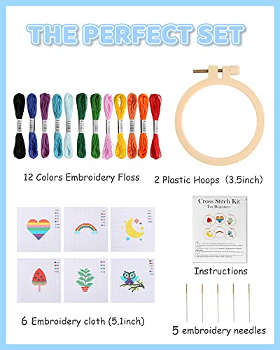 Pllieay Cross Stitch Beginner Kit for Kids 7-13 for Crafts, Christmas Gift