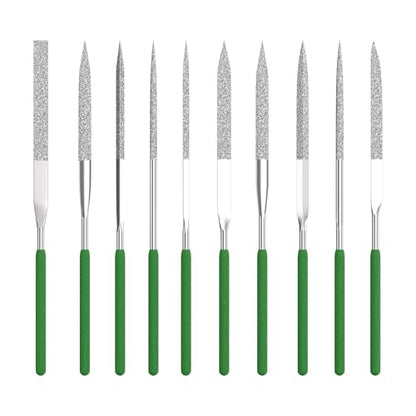 HUHAO 10-Piece Mini Diamond Needle File Set 3x140mm Small Metal Riffler Files Jewelers File Precision Hand Tools for Metal Glass Wood Stone Jewelry - Round Triangular Square Flat Shape - color: Silver, size: 3*140