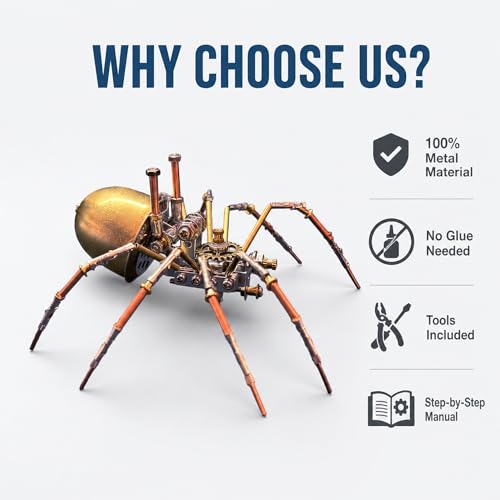 3D Metal Puzzles for Adults Teens-150+Pcs-Mechanical Spider Bee Insect Models-3 Hours to Build-Ideal for Birthday Gifts and Decorations (Mechanical Spider E) - style: Mechanical Spider E