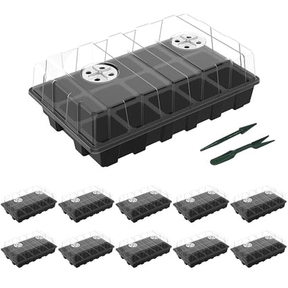 Gardzen 5 Pack Seed Starter Trays with Vented Domes 150 Cell Black - size: 15-Cell Black 10-Pack