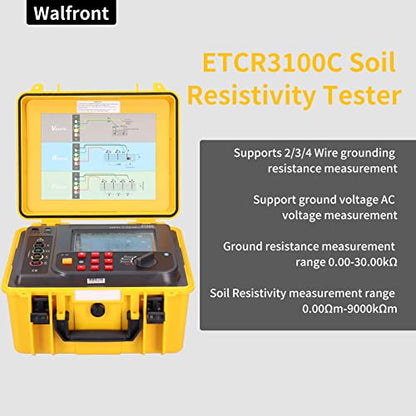 ETCR3100C Digital Soil Resistivity Tester 4‑Digit LCD Earth Ground Meter IP65 Supports 2, 3 and 4‑Wire US AC 100‑240V 0.00-30.00kΩ/0.00Ωm‑900kΩm