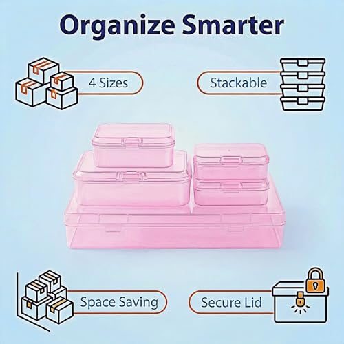 LJY 24 Plastic Boxes, 4 Sizes for Beads - color: Pink