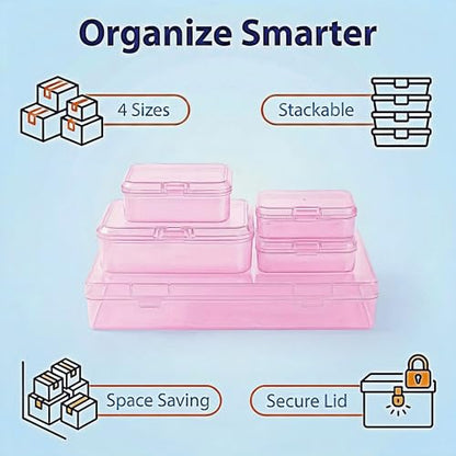 LJY 24 Plastic Boxes, 4 Sizes for Beads - color: Pink