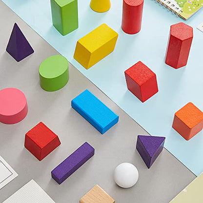 Deekin 36 Pcs Large 3D Shapes Geometric Solids Wooden Blocks, 3D Shape - style: 3D Shape