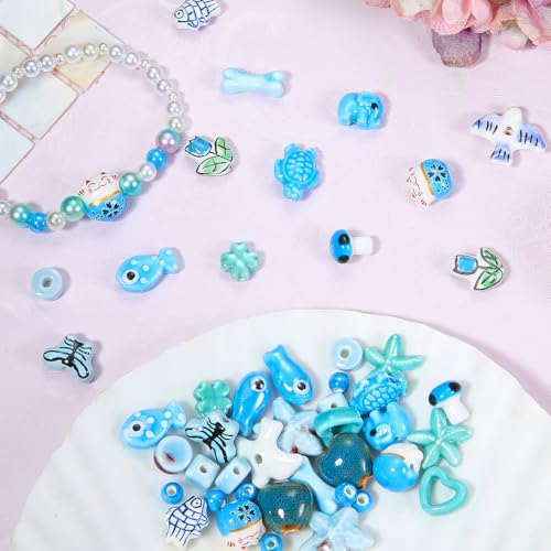 Blue Ceramic Beads for Jewelry Making, 50Pcs - color: Deep Sky Blue