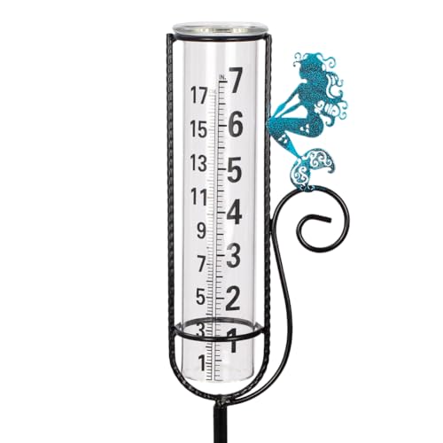 Stargarden Rain Gauge Outdoor, Mermaid Rain Gauge with Metal Stake - color: Blue mermaid