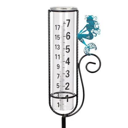 Stargarden Rain Gauge Outdoor, Mermaid Rain Gauge with Metal Stake - color: Blue mermaid