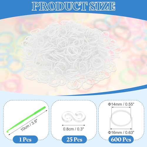 uxcell 600Pcs Loom Rubber Band, Bracelet Making Refill Kit Elastic Loom Band with 25Pcs S-Clips and 1Pcs Crochet Hooks for Weaving DIY Handcrafts, White - color: White