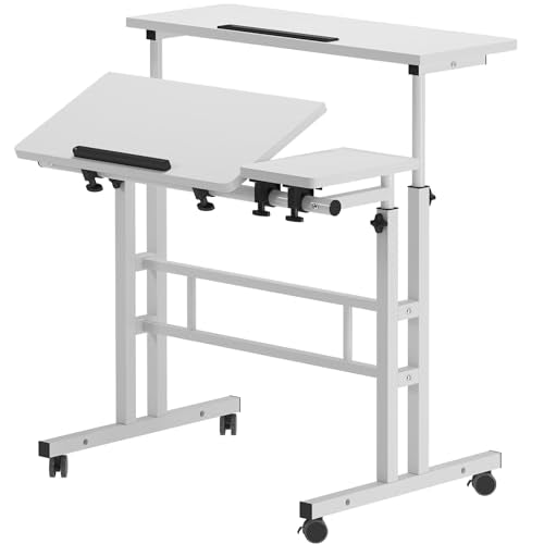 soges Height Adjustable Mobile Laptop Sit-Stand Desk, 31.5 inch, White - color: White