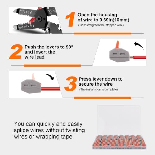 120PCS AVARBUVO Lever Wire Connectors, Quick Wire Connectors Push-in, 2/3/5 Port Combination Kit with 1 in 1 Out Inline Terminals for Splicing 28-12 AWG - size: 120PCS