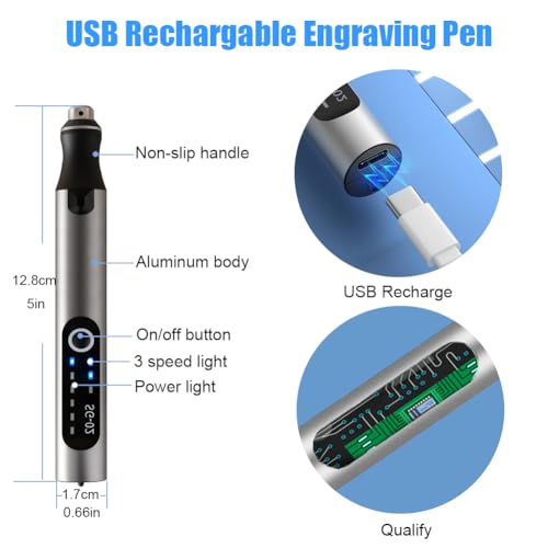 USB Rechargable Engraving Machines Pen with 35bits,Mini Electric Engraver Etching Machines Cordless Rotary Tools Engraved Jewelry Stone Metal Plastic Wood Resin - color: Silver