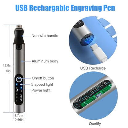 USB Rechargable Engraving Machines Pen with 35bits,Mini Electric Engraver Etching Machines Cordless Rotary Tools Engraved Jewelry Stone Metal Plastic Wood Resin - color: Silver