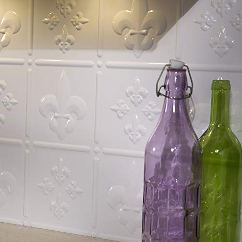 FASÄDE Fleur-de-lis Decorative Vinyl Backsplash 15 sq ft Kit in Gloss White - color: Gloss White