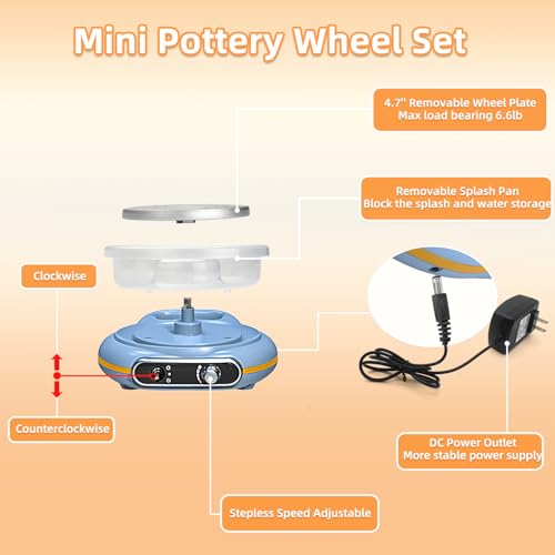 Mini Pottery Wheel Kit for Kids - 4.7" Turntable Two-Way Rotation Electric Pottery Machine, Adjustable Speed, Low Noise, Clay Wheel DIY Kit for Teens Adults Beginners, Pottery Tools Included