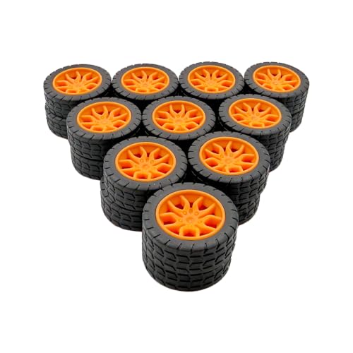 20PCS Toy Car Wheel 30mm Model Car Rubber Tire Wheels with 10PCS Shaft Round Rod Axles for DIY Model Toy RC Car Truck Robot Building Accessories (Orange 2x30mm) - style: Orange 2x30mm