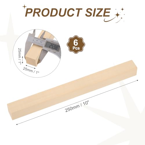MECCANIXITY 6Pcs Basswood Sticks 1"x1"x10" Square Wooden Dowel Rods - size: 1" x 1" x 10"