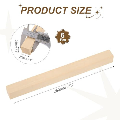 MECCANIXITY 6Pcs Basswood Sticks 1"x1"x10" Square Wooden Dowel Rods - size: 1" x 1" x 10"