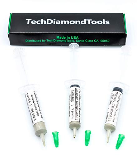 TechDiamondTools Diamond Polishing Paste Kit — 3 Grits (1050, 1500, 3000) | USA Made | Oil-Based Syringes | Progressive Polishing Set for Metal, Glass, Gemstone, Knife, Jewelry | 10% Diamond Powder - size: 1050 1500 3000 Grit, style: Light 10% concentrati