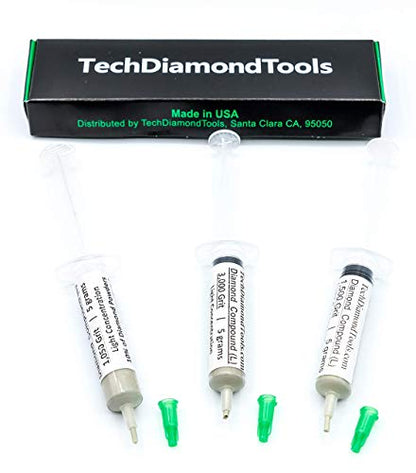 TechDiamondTools Diamond Polishing Paste Kit — 3 Grits (1050, 1500, 3000) | USA Made | Oil-Based Syringes | Progressive Polishing Set for Metal, Glass, Gemstone, Knife, Jewelry | 10% Diamond Powder - size: 1050 1500 3000 Grit, style: Light 10% concentrati