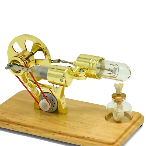 NIKOLATOY Stirling Engine Model Kit, Single Cylinder Heat Engine Motor with Alcohol Burner, Desktop Physics Experiment Engine, Mechanical Engineering Desk Toy & Scientific Display Model - color: Single Cylinder