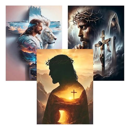 Axquilon 3 Pack Jesus Diamond Art Kits for Adults 12x16 inch - color: 3-Pack Jesus