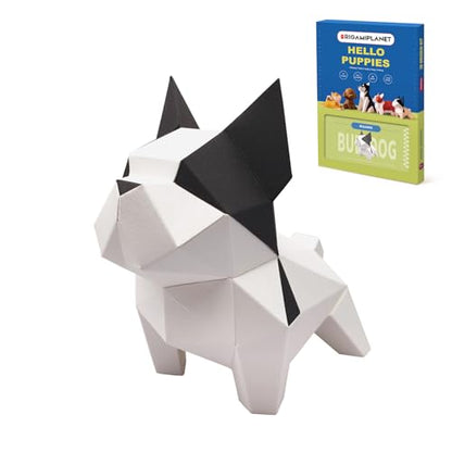 Bulldog 3D Origami Paper Craft Kit, Easy DIY Pre-Cut Puppies Paper Sculpture Model for Adults, Cute Animal Handmade Home Decor Papercraft Gift Set for Beginners