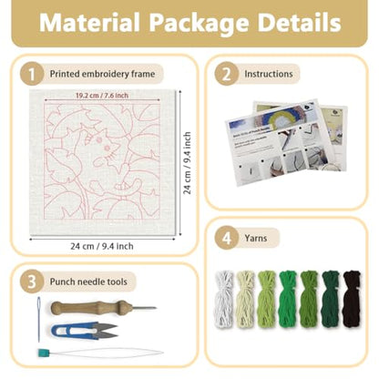 DOODLREAM Cat Leaves DIY Punch Needle Embroidery Kit for Adult Beginner, 9.4" Cute Cat and Plant Leaves Punch Stitching Craft Set for Starter with Frame, Fabric Pattern, Threader, Yarn, Punch Needle - color: Cat