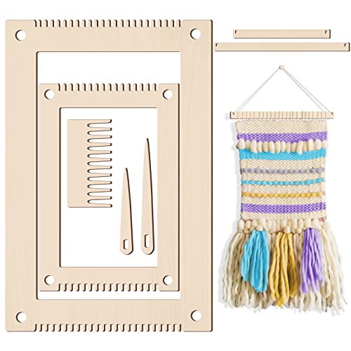 Juexica 7-piece Weaving Loom Kit for Beginners, Complete Wooden, Beige - color: Beige