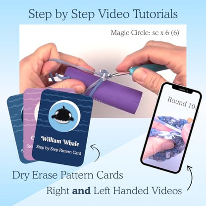 KelliDream Magic Circle Tool Inclusive Learn to Crochet Kit for Beginners; Step-by-Step Video Tutorials in English; All Supplies to Make Cute Amigurumi (Sea Creatures) - color: Sea Creatures