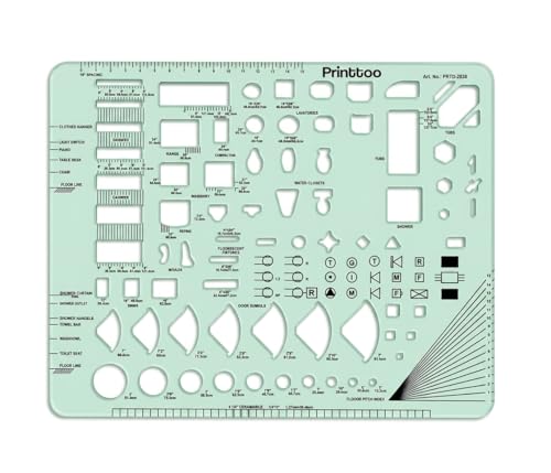 Printtoo Plumbing and Electrical Drafting Guide Stencil, Architectural Layout Planning Template with Bathroom Fixtures, Kitchen Layout & Wiring Symbols for Floor Plan and Technical Drawing - color: Series-PRTD-2838A