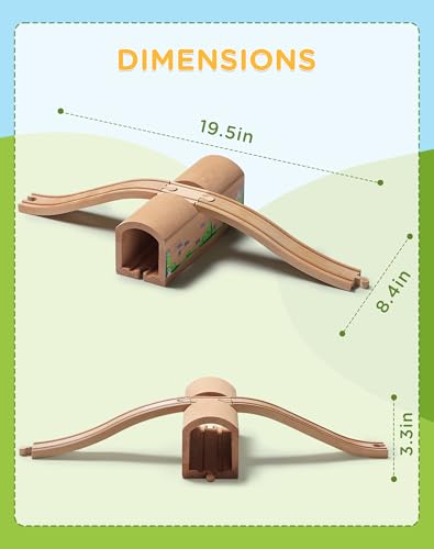 SainSmart Jr. Wooden Train Track Accessories Bridge Tunnel, Wooden Train Track Bridge Compatible with Thomas, Brio, Chuggington, Melissa and Doug, Made of Sturdy Hardwood for Long-Term Play - style: Bridge Tunnel